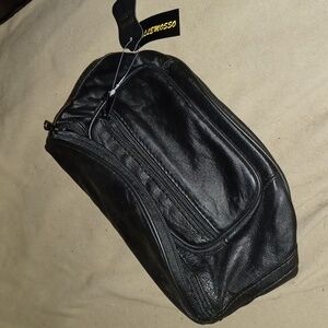 black leather waist bag/fanny pack